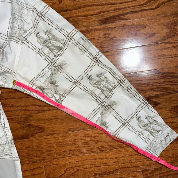 Bit & Bridle Western Cowboy Horse Button Up White Cotton Shirt Size Large - Picture 11 of 15